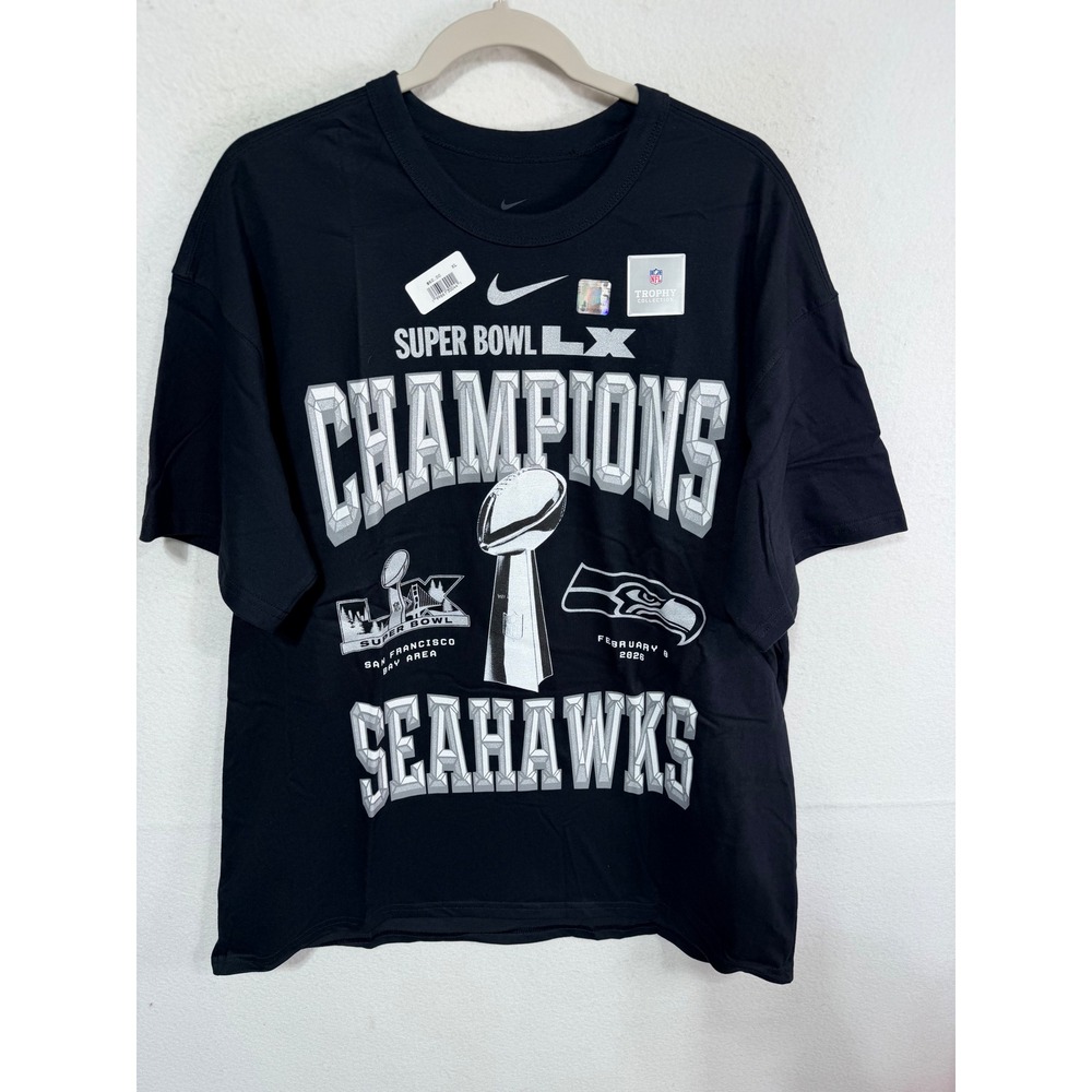 Nike T-Shirt Super Bowl LX Champions Seahawks Men's XL Black NFL Football New